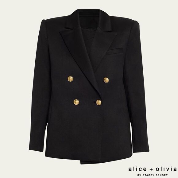 Alice + Olivia **NWT** Anthony Double-Breasted Strong-Shoulder Black Blazer - Picture 1 of 14